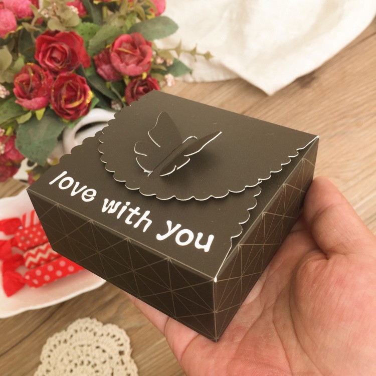 情人節黑蝴蝶包裝盒 8*8*3.5CM巧克力盒1入7元 手工皂盒 餅幹盒小西點包裝盒/婚禮小物,喜糖盒~幸福小品包裝舖