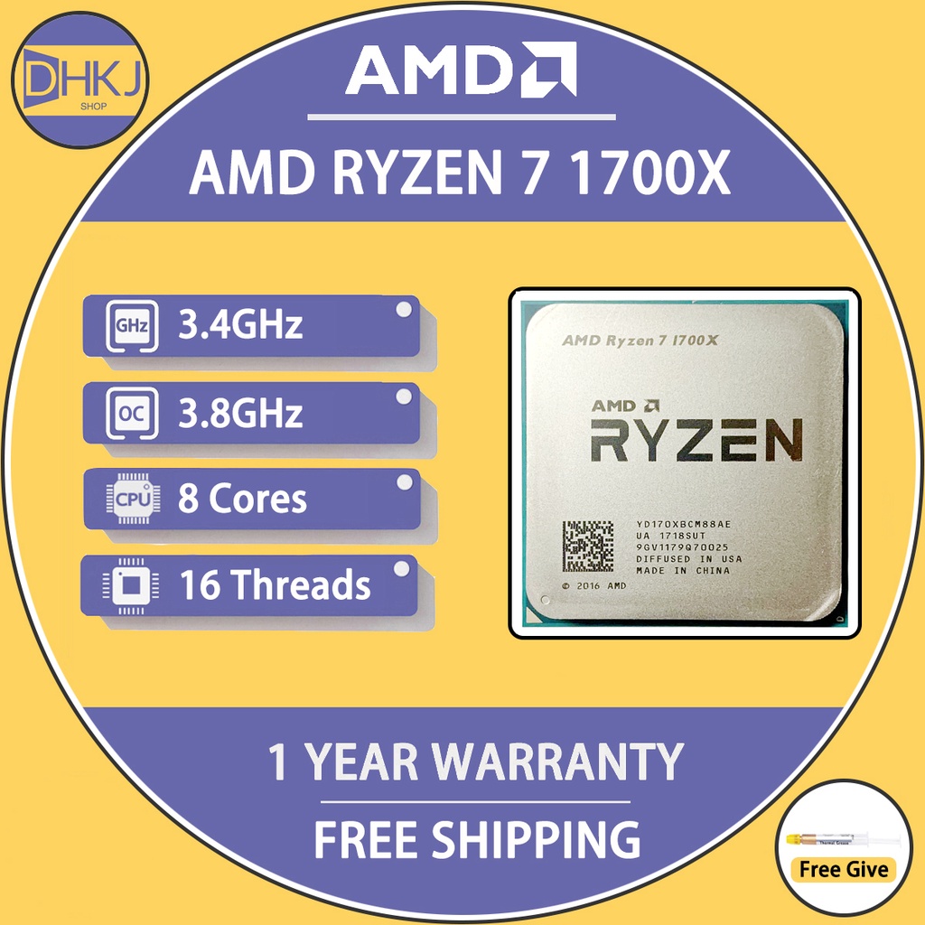 二手 AMD Ryzen 7 1700X R7 1700X 3.4 GHz 八核 CPU 處理器 YD170XBCM88