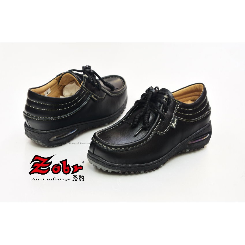 {百分百 SHOES}路豹zobr台灣製造女款休閒鞋真皮綁帶鞋身車線乳膠鞋墊百搭黑色