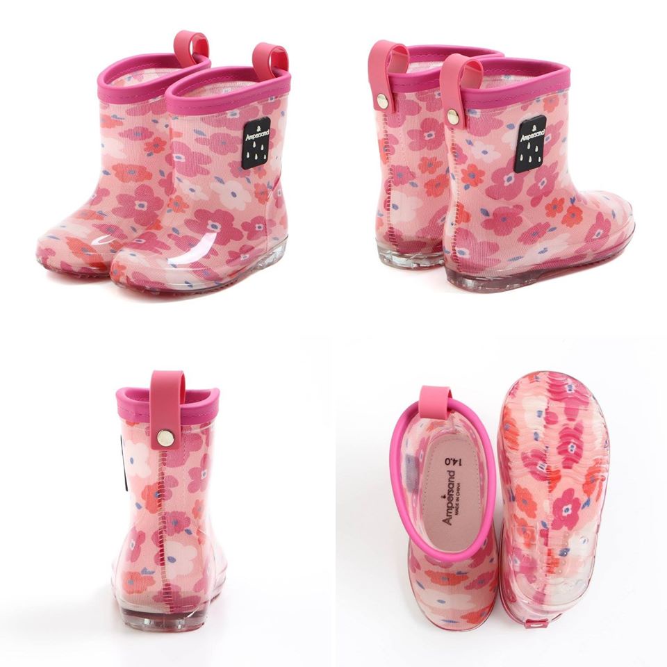 日本Ampersand女童粉色花卉雨靴雨鞋
