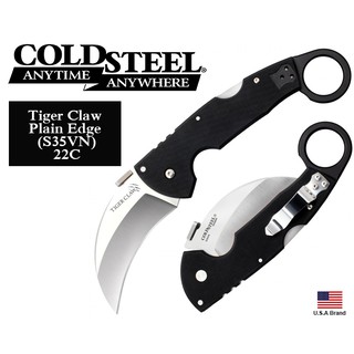美國Cold Steel冷鋼折刀Tiger Claw柯倫比S35VN粉末鋼黑色G10柄【CS22C】