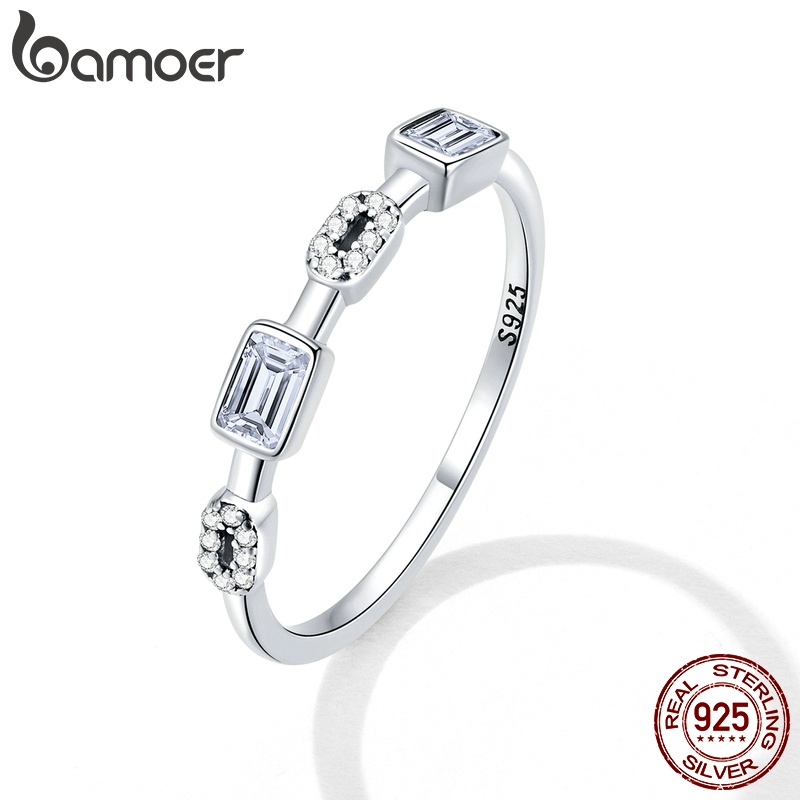 Bamoer 戒指 925 銀鍊立方氧化鋯風格時尚首飾,適合女性情侶