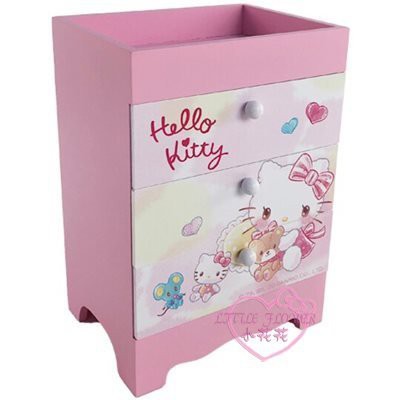 ♥小花花日本精品♥HelloKitty粉粉布偶小熊維尼奇奇蒂蒂史迪奇木製3抽桌上收納盒收納櫃12058204