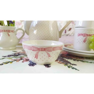 紫丁香歐陸古物雜貨♥英國vintage Churchill鄉村風格粉紅點點蝴蝶結白色浮雕糖碗.甜品碗