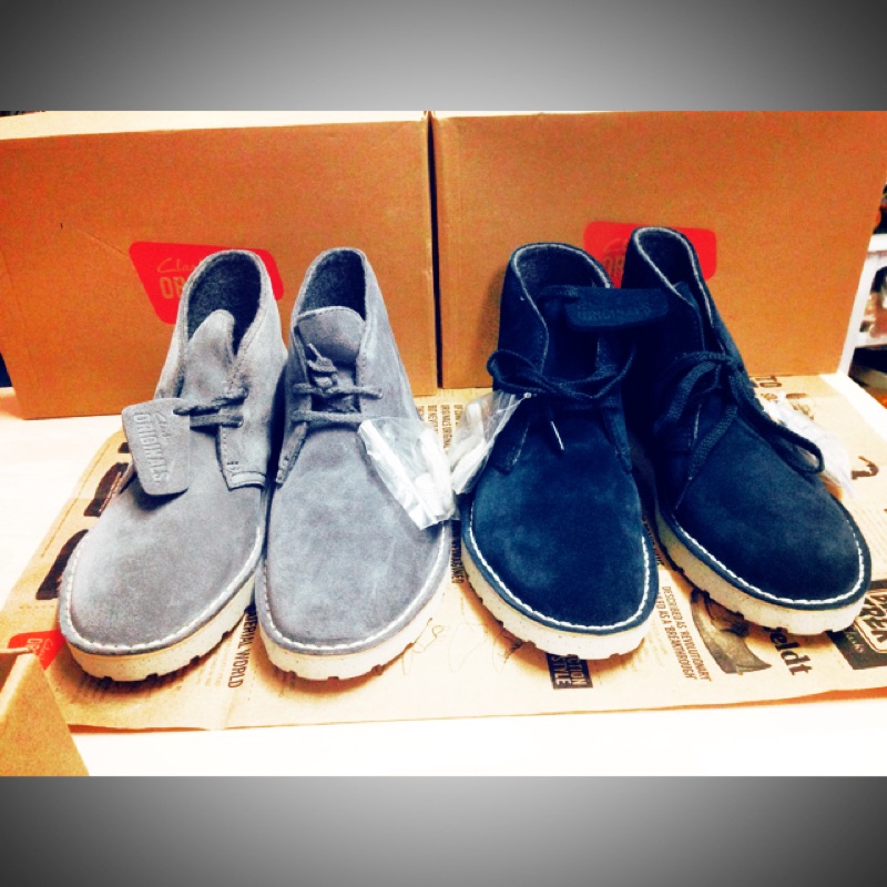 全新深藍/淺灰Clarks Originals 24.5附鞋盒 中筒麂皮沙漠靴 袋鼠靴 冬靴