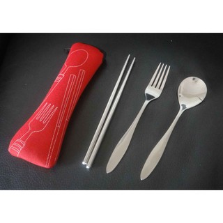 環保不銹鋼餐具組/攜帶式餐具~筷子+湯匙+叉子+收納袋
