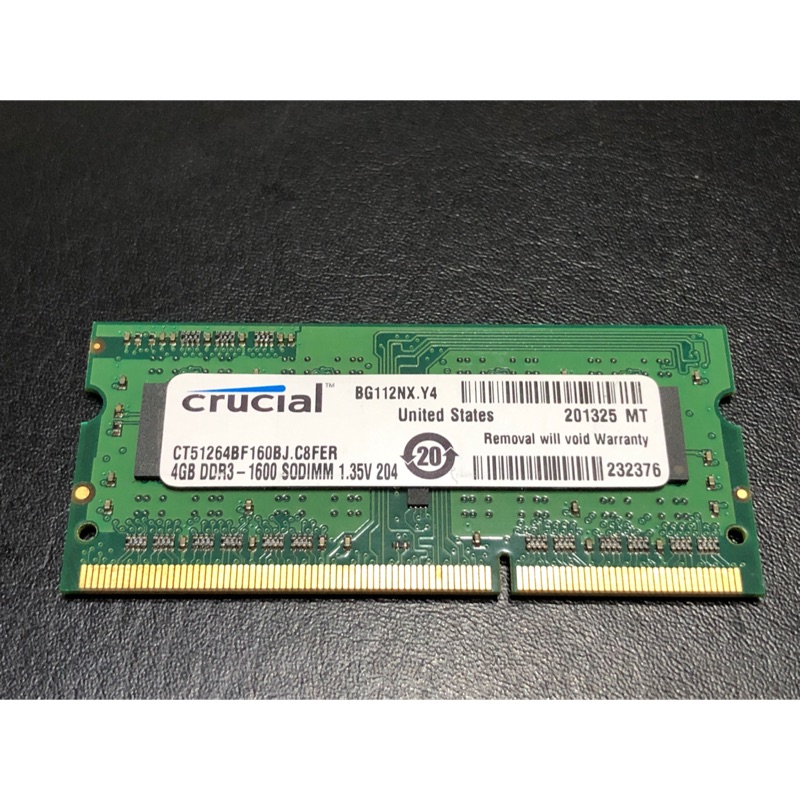 美光 Crucial DDR3L 1600 4GB 1.35V 低電壓 4G RAM 筆記型 記憶體 相容 apple