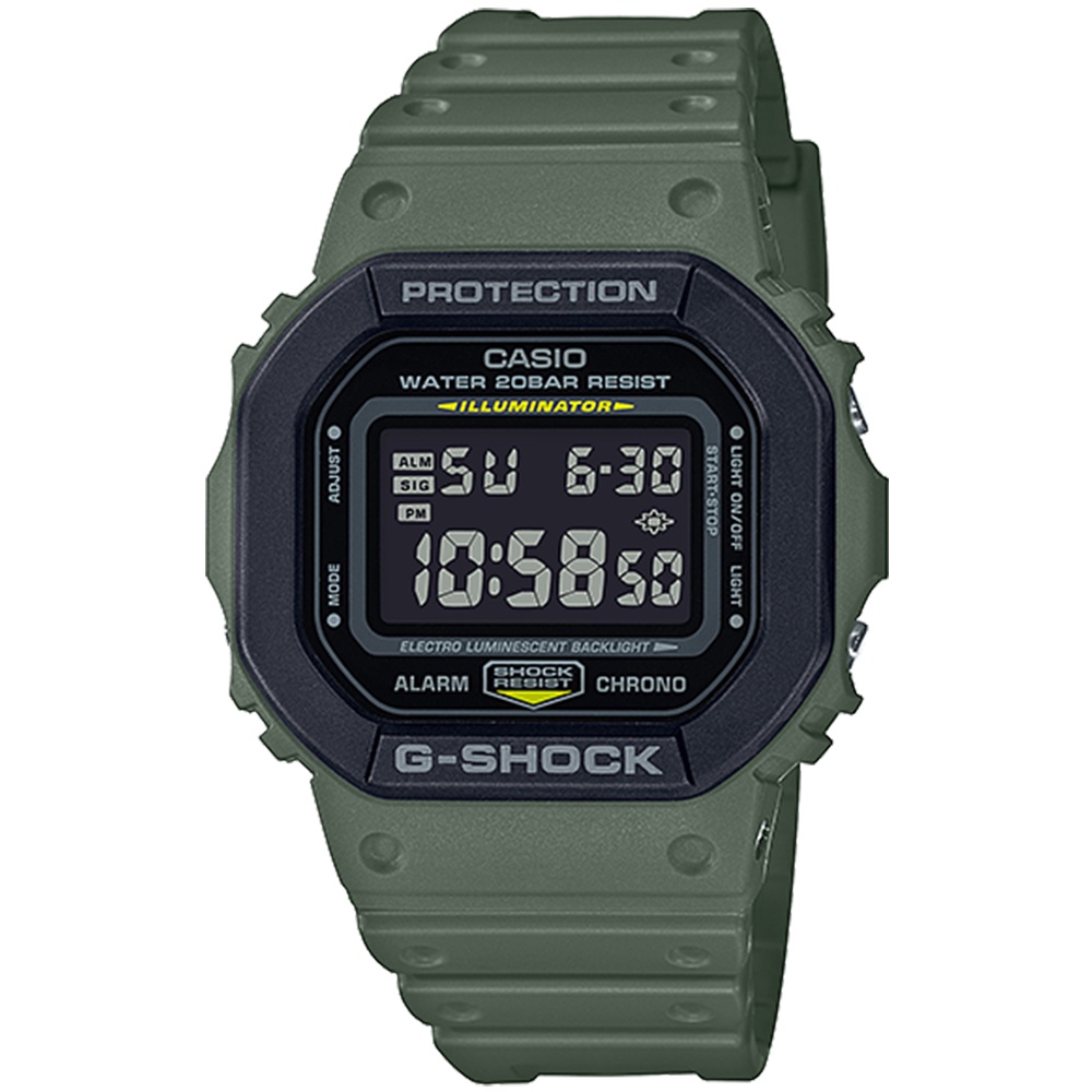 【CASIO】卡西歐 G-SHOCK 街頭軍風雙層錶圈運動電子錶-軍綠 DW-5610SU-3 台灣卡西歐保固一年