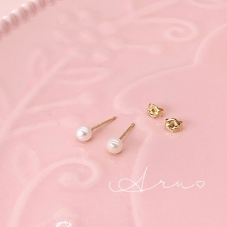 Aru 輕珠寶💎 微型珠寶 18k黃金 3mm單顆耳環 日本Akoya天然珍珠👍🏻GE001902