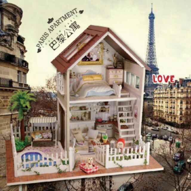 巴黎公寓獨棟雙層手作娃娃屋