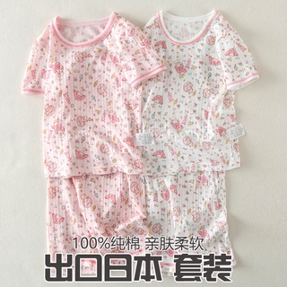 【出口日本 現貨】整套裝 兒童寶寶睡衣 日系純棉透氣女童短袖 居家服 A類無螢光 美樂蒂