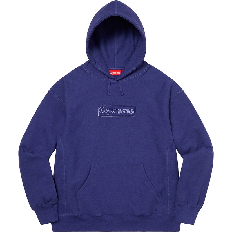 Supreme KAWS Chalk Logo Hooded Sweatshirt 藍紫色 帽T Box Logo M號