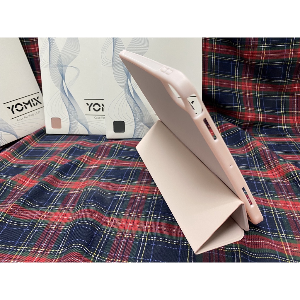 優迷YOMIX 2020 Apple iPad Air4 10.9吋防摔霧面透殼三折支架 粉色保護套(附贈玻璃鋼化貼)