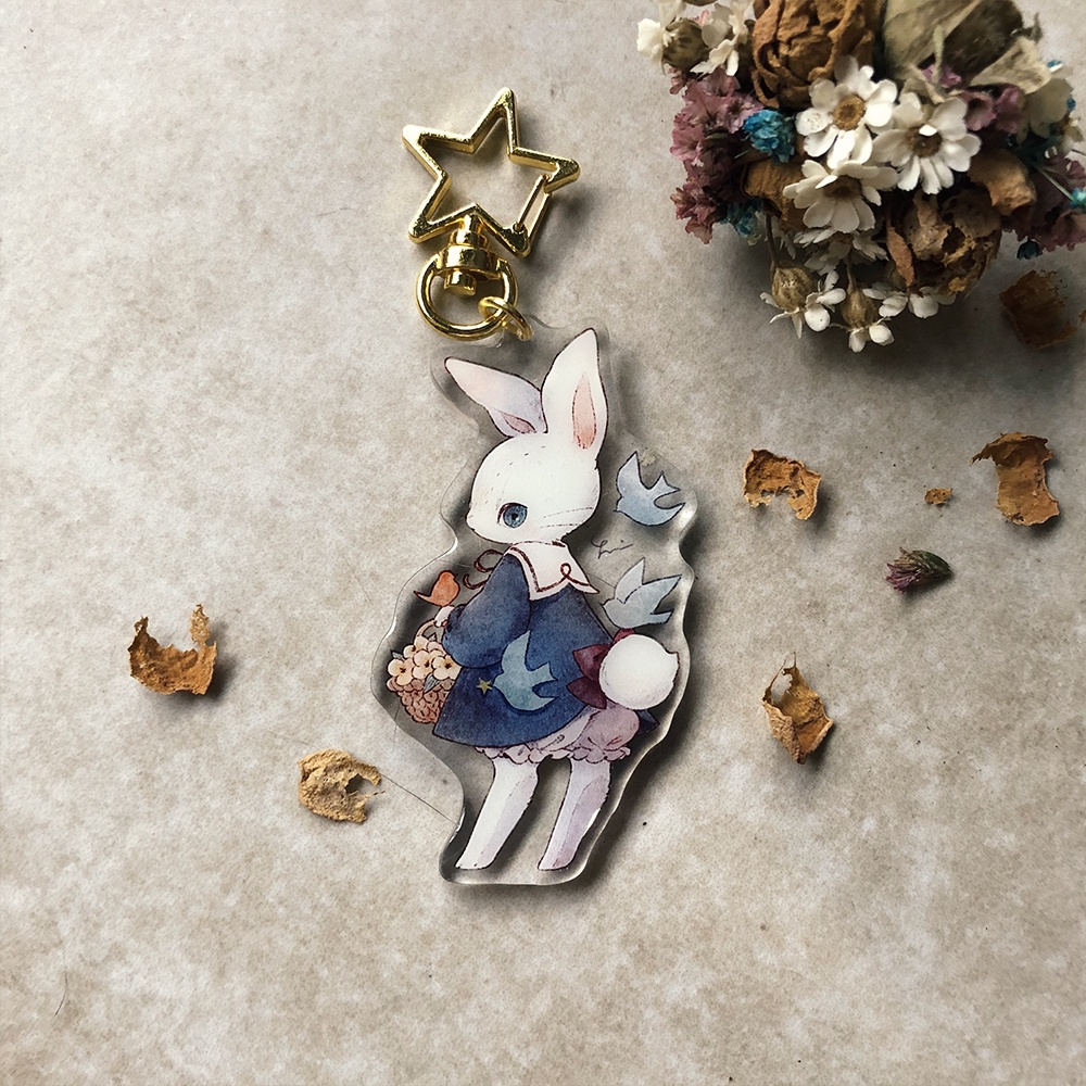 【鹿比雜貨】pani插畫「棉花糖小白兔🐇 吊飾」壓克力 童話風 文創禮品
