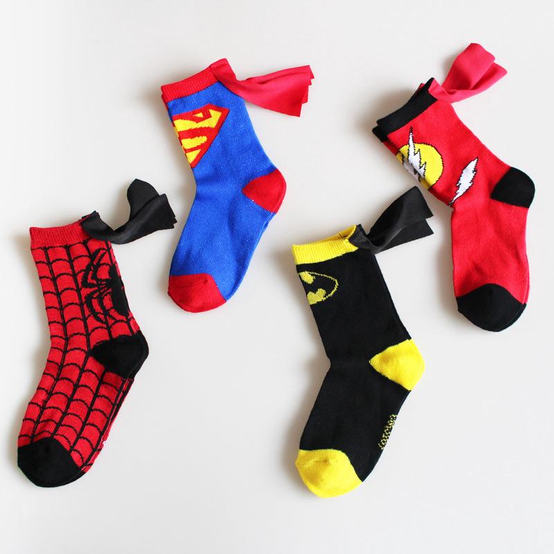 春秋蜘蛛人超人系列手工縫製披風男女童中筒襪個性舞蹈兒童運動襪