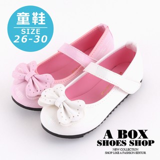 格子舖＊【AN222】(童鞋26-30) MIT臺灣製 兒童娃娃鞋 可愛蝴蝶結雷射點點 魔鬼氈自黏百搭公主鞋 2色