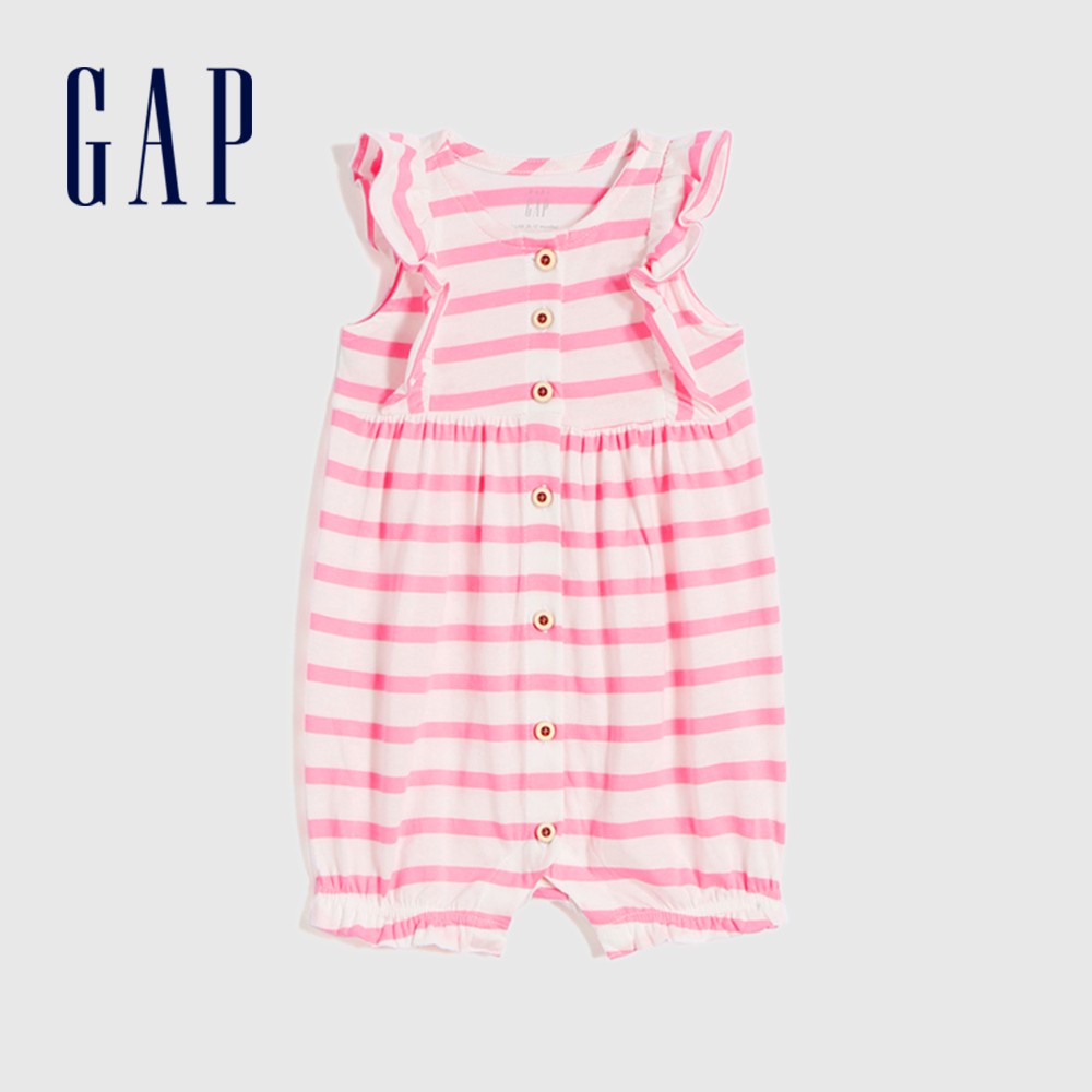Gap 嬰兒裝 彩色條紋荷葉邊包屁衣-粉色條紋(681798)