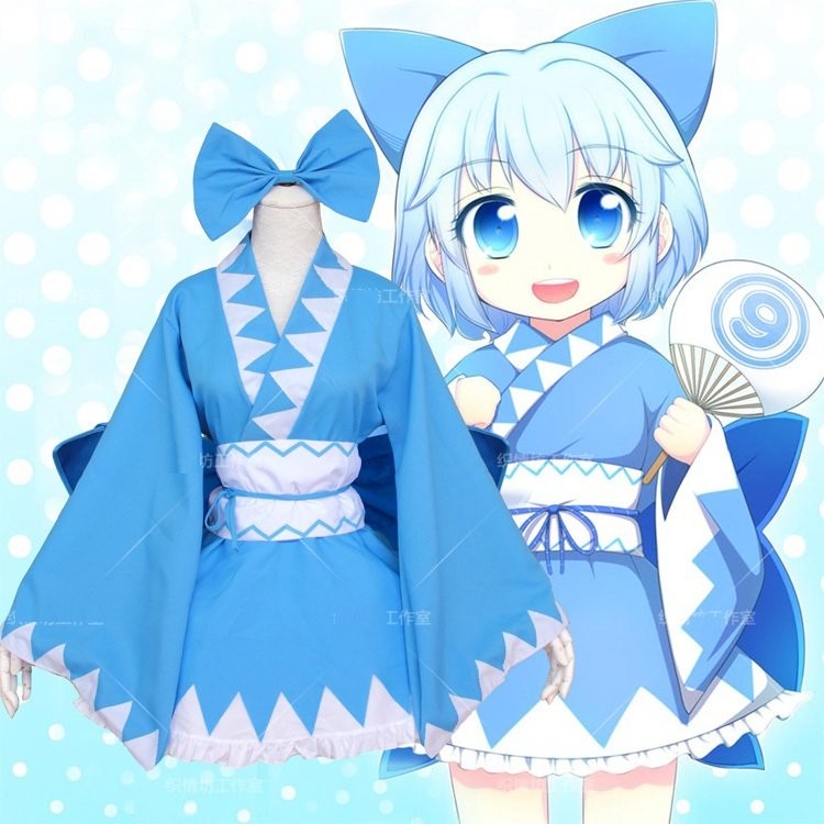 東方project 笨蛋9 琪露諾和服cosplay動漫服裝日本藍白和服浴衣 蝦皮購物
