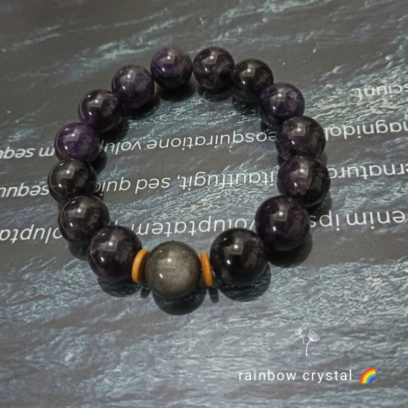rainbow crystal 🌈天然紫水晶手珠 14mm 手串 手鍊 銀曜石 烏拉圭 深紫色