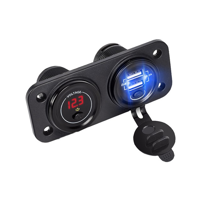 低壓聲響預警式車充 4.2A雙USB智能輸出+電壓顯示 紅光  獨立開關 適用12V 24V