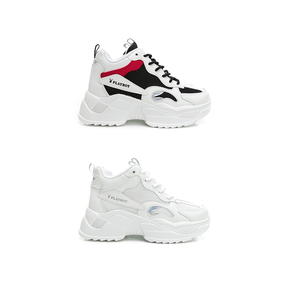 PLAYBOY 仙氣美腿 真皮兔兔老爹鞋 -白黑/白(Y7720)