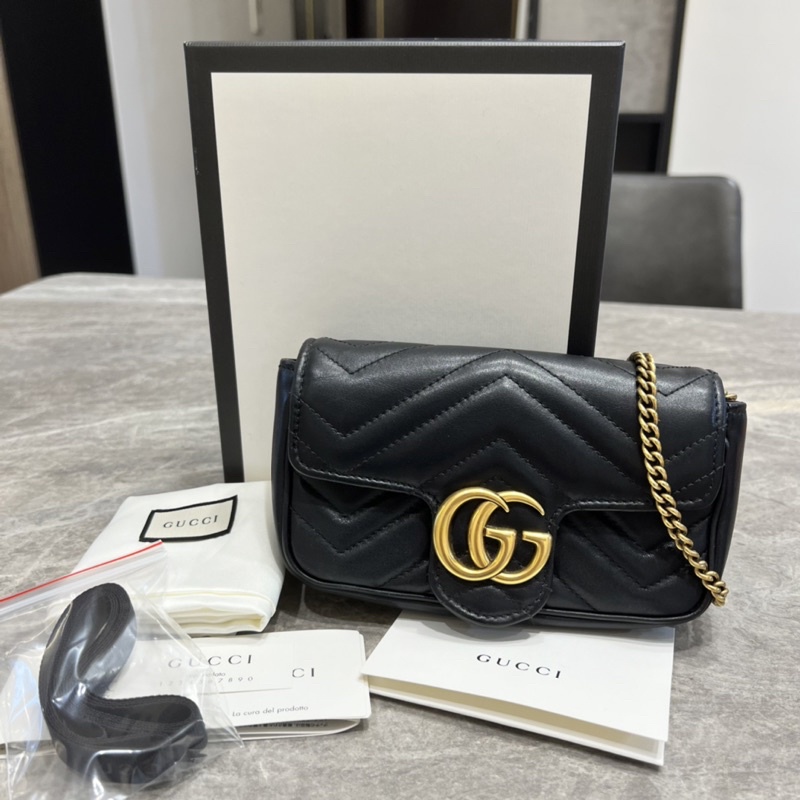 （全配有購證！）二手Gucci GG 馬夢系列Marmont Mini黑金
