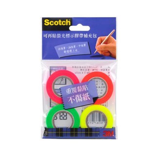 3M 812R4 Scotch(R) 可再貼螢光標示膠帶補充包四色 / 包