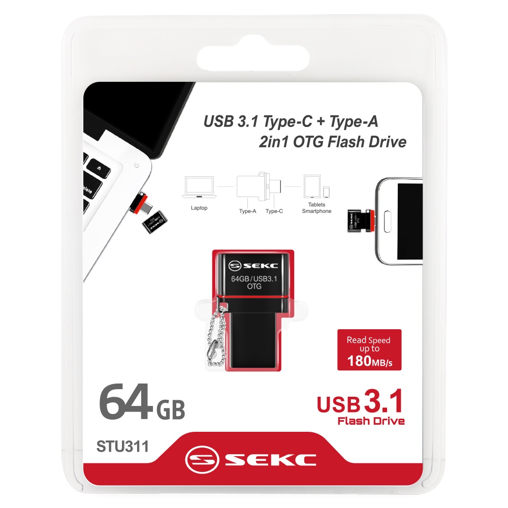 【SEKC】STU311 USB3.1 Type-C OTG 64GB手機平板雙頭隨身碟