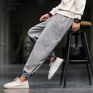 男士哈倫褲 M-5XL 冰絲涼感休閒褲 縮口褲 運動褲 小腳褲 素色簡約百搭長褲子 寬鬆大尺碼褲子 現貨 男生衣著