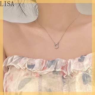 ※LISA※奢華小蝴蝶結圓形鋯石鑽石吊墜項鍊