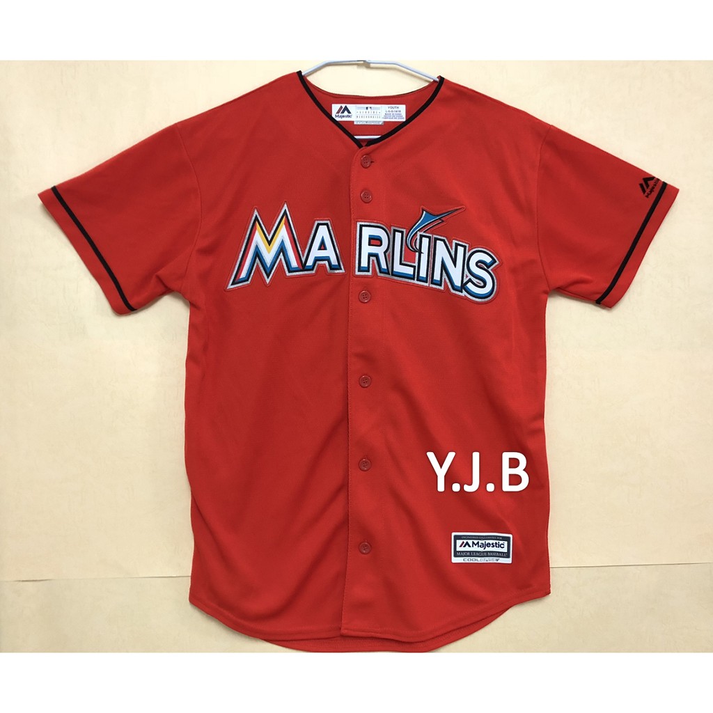 MLB 美國職棒大聯盟 邁阿密馬林魚隊 橘色 棒球衣 青年版 Majestic Miami Marlins