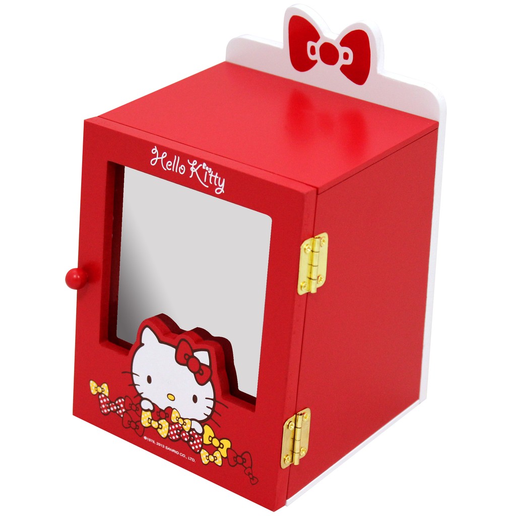 Hello Kitty 造型斜鏡置物盒 珠寶盒 收納盒 喜氣紅 化妝鏡台盒
