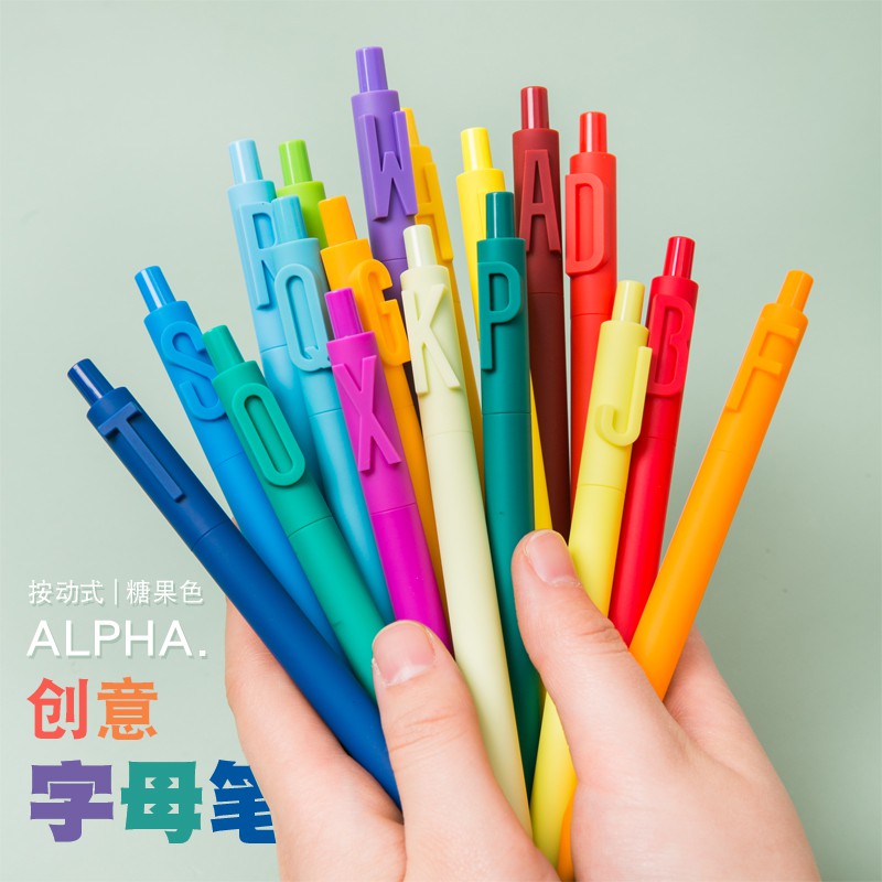 三年二班字母筆kaco英文數字創意按動式ins糖果色彩色學生中性筆 蝦皮購物