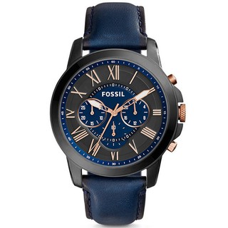 【FOSSIL】FS5061 羅馬字 皮錶帶 日期顯示 三眼計時男錶 黑/深藍 44mm 台南 時代鐘錶