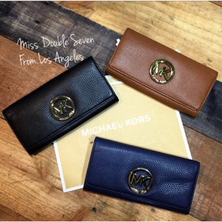 Michael Kors MK 長夾 圓標真皮掀蓋長夾-黑色 棕色 深藍 墨綠 酒紅 正紅 現貨+預購 秋冬新色