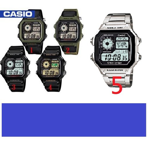 【天龜】CASIO地圖錶 世界時間 十年電池系列 雙時區顯示時間AE-1200WH HHH