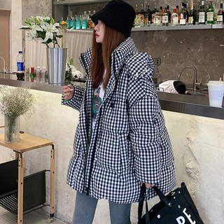 防風 保暖實拍歐洲站格子羽絨服女中長款韓版加厚連帽小個子麵包服外套1F071.2216胖胖美依