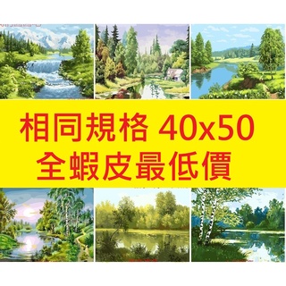當日發貨【山水類】40x50 cm 大畫布 出清 特價 手繪 DIY數字油畫 業界超低價 含丙烯顏料 畫筆 畫布 參考圖