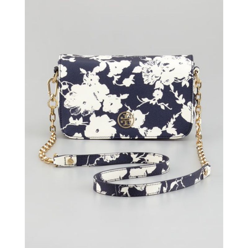 Tory Burch迷你肩背包深藍印花 Robinson Floral-Print Mini Crossbody Bag