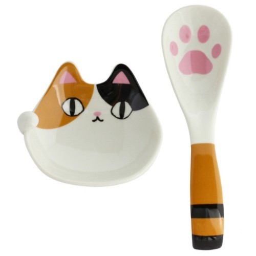 🍓日本直送🍓(現貨附發票)貓咪三兄弟系列 肉球貓掌湯匙組(含盤子) 花貓圖案