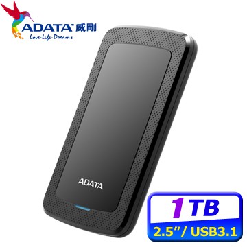 贈防震包 ADATA威剛 HV300 1TB USB3.1 行動硬碟(黑、藍、紅)