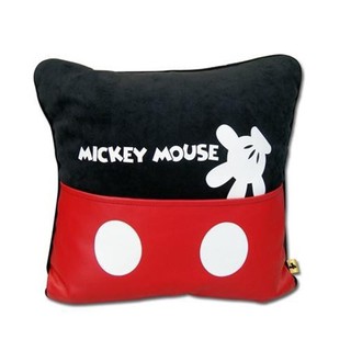 車資樂㊣汽車用品【WDC111】迪士尼Disney Mickey Mouse米奇 絨布皮質 舒適靠墊抱枕 黑紅色1入