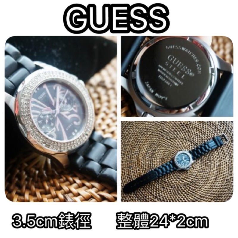 二手錶GUESS 男錶 圓環鑽框設計 雙眼錶 日期星期顯示 大器時尚 特殊膠製錶帶 NG