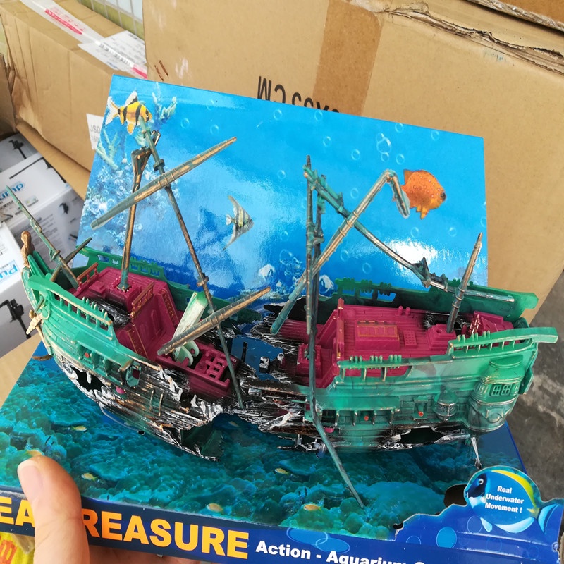 小豬豬精選水族魚缸水族箱造景套餐裝飾海馬增氧氣動玩具沉船造景大爛船.