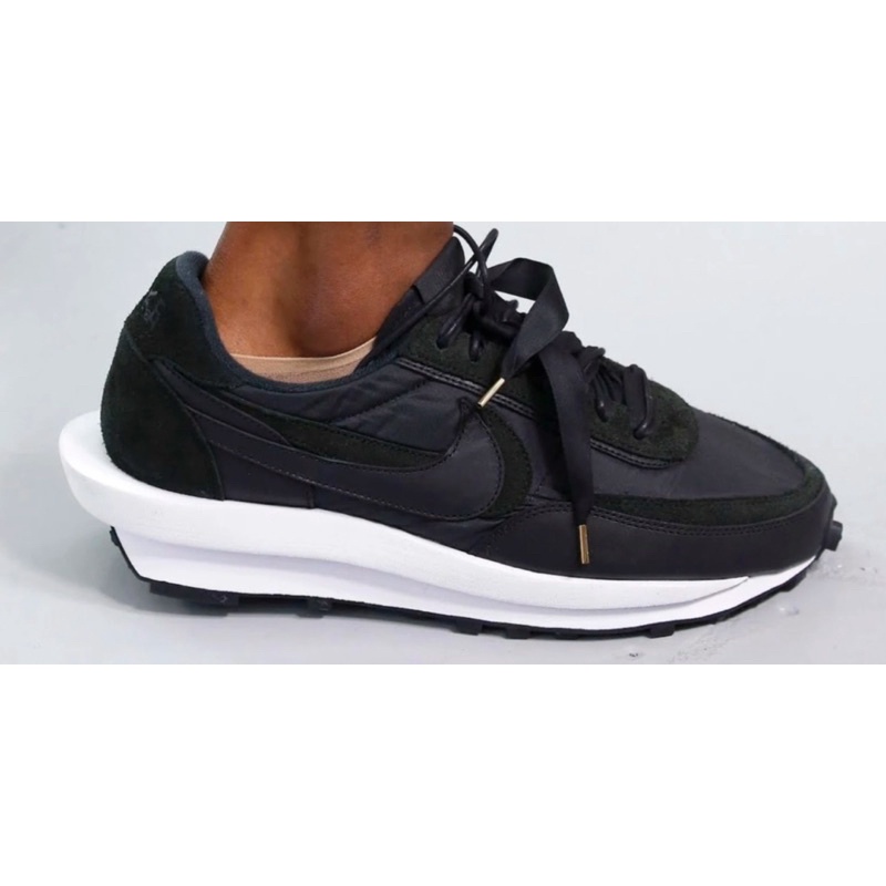 (二手）Nike X sacai Ldwaffle Black Nylon 黑絲綢 緞帶 黑白 雙勾 尺寸9.5