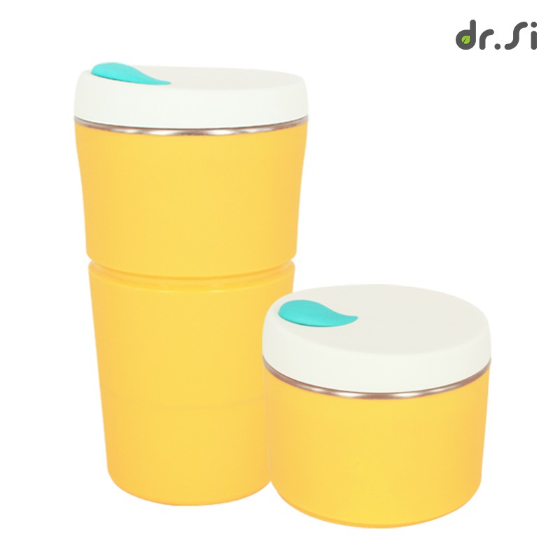 【dr.Si 矽寶巧】750ml 巧力杯 - 水滴杯 黃色 矽膠杯 折疊杯 環保杯