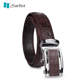 【臺灣出貨】【Sarlisi】真皮鱷魚皮帶男腰帶手工編織包邊原裝自動扣 咖啡色