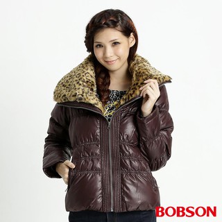 BOBSON 女款豹紋大領片羽絨外套(32099-76)