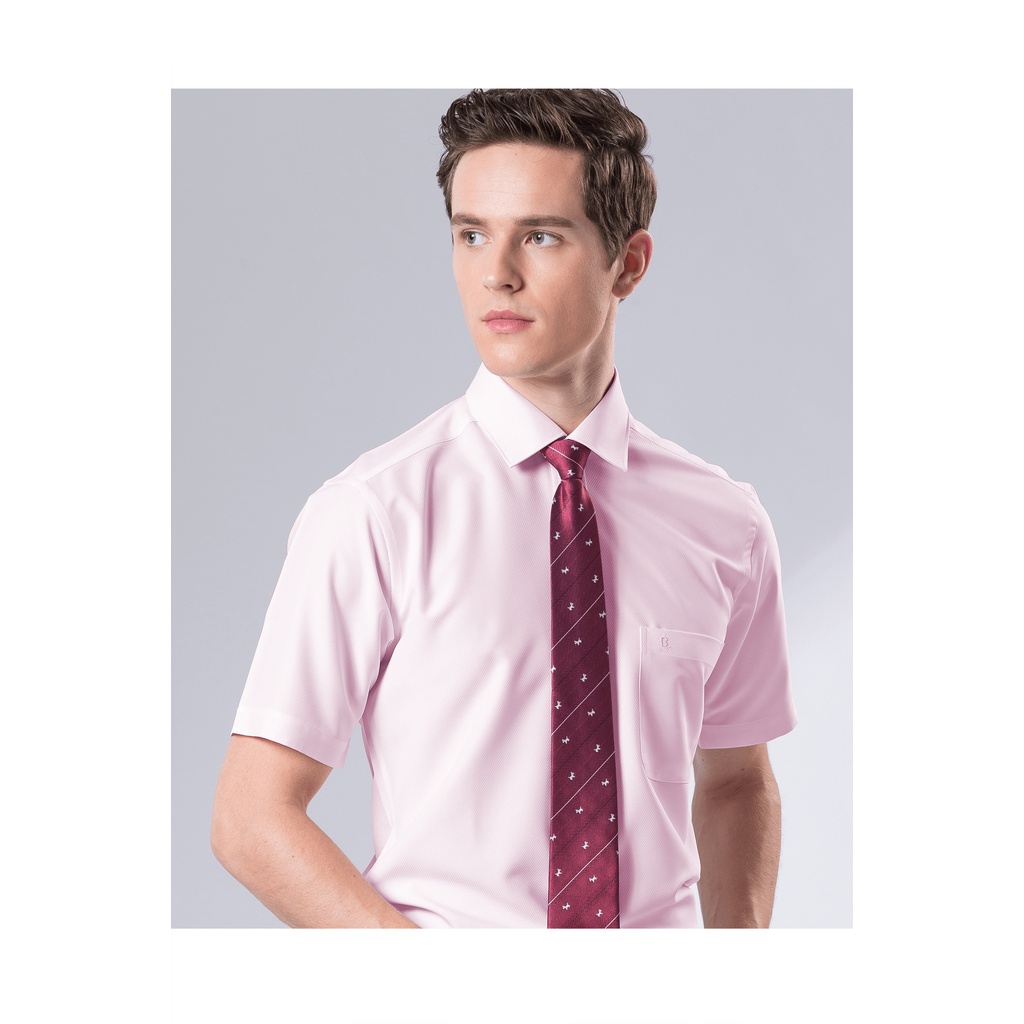 【羅德貝爾】粉色單斜紋短袖修身襯衫 / 抗皺 吸濕排汗