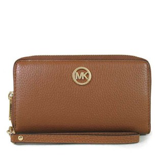 【MICHAEL KORS】 MK女款中夾拉鍊款金小圓MK荔枝紋駝 F03180718-01